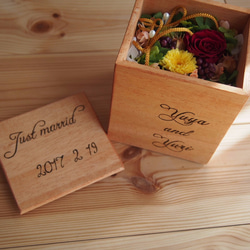 [お名前入りオーダー制作]wood box　お花の和リングピロー（小菊あじさいミックス） 4枚目の画像