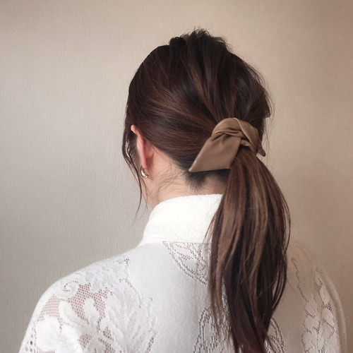 レザー リボン ヘアカフ✴︎ワイヤー 入り/ポニーフック ワイヤー