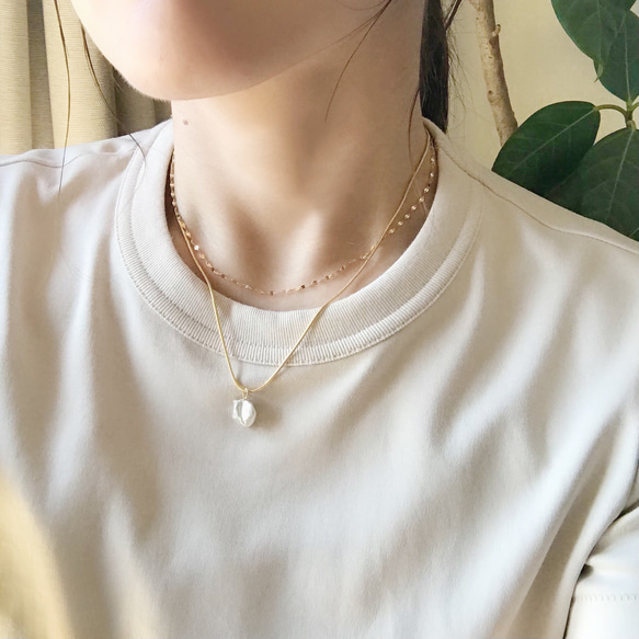 silver925>バロックパールの4WAY 2連チェーンネックレス / 淡水パール