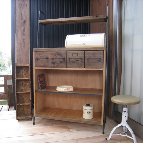 ⑩ワークシェルフ古材とアイアンで作ったレンジ台 /アンティーク