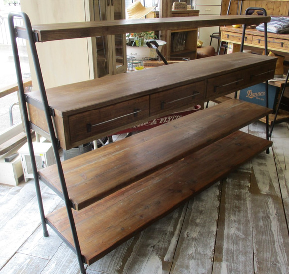 WIDE! WIDE! SHELF 170　古材×アイアンの家具 /シェルフ/ラック/食器棚/ WIDE