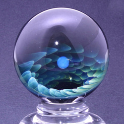 ３７mm 耐熱ガラスマーブル  オブジェ　展示台付き　 1枚目の画像