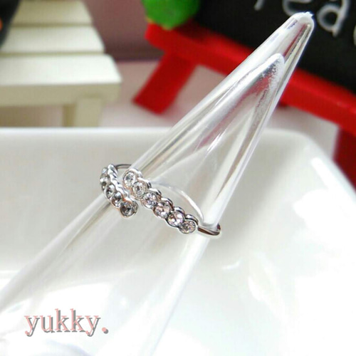 フォークリング☆(クリスタル×Bダイヤ)＊11号(s) {yukky.} 指輪 
