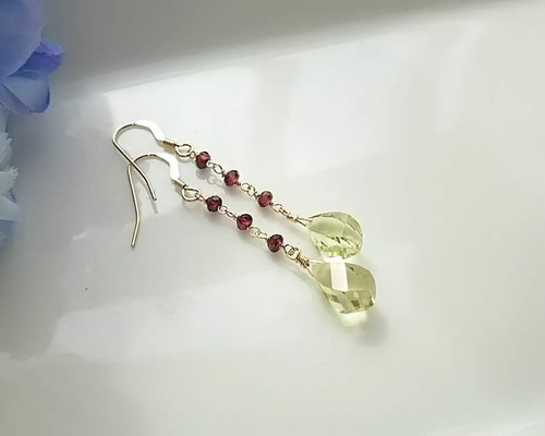 宝石質レモンクォーツ・4面ツイスト14Kgfピアス{yukky.} ピアス