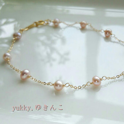 【再販】人気♪淡水真珠(ラベンダーピンク)＊Bracelet(14Kgf){yukky.} 1枚目の画像