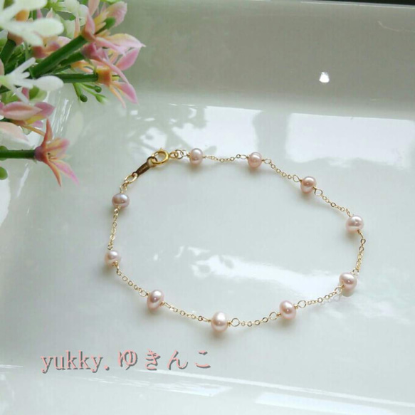 【再販】人気♪淡水真珠(ラベンダーピンク)＊Bracelet(14Kgf){yukky.} 2枚目の画像