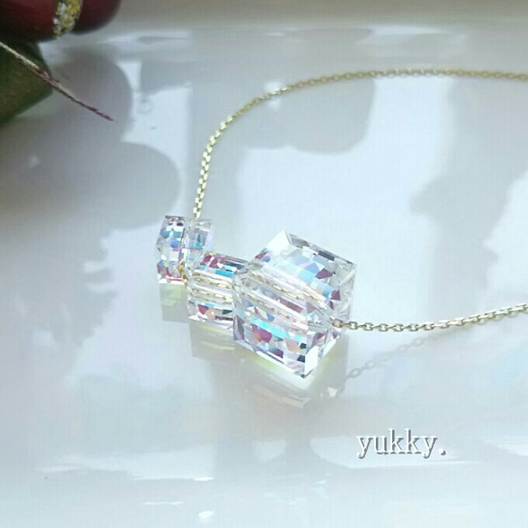 【再販】スワロフスキー＊crystalキューブ*ロングネックレス{yukky.} 2枚目の画像