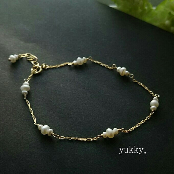 【再販】淡水真珠(ホワイト)＊Bracelet(14Kgf){yukky.} 1枚目の画像