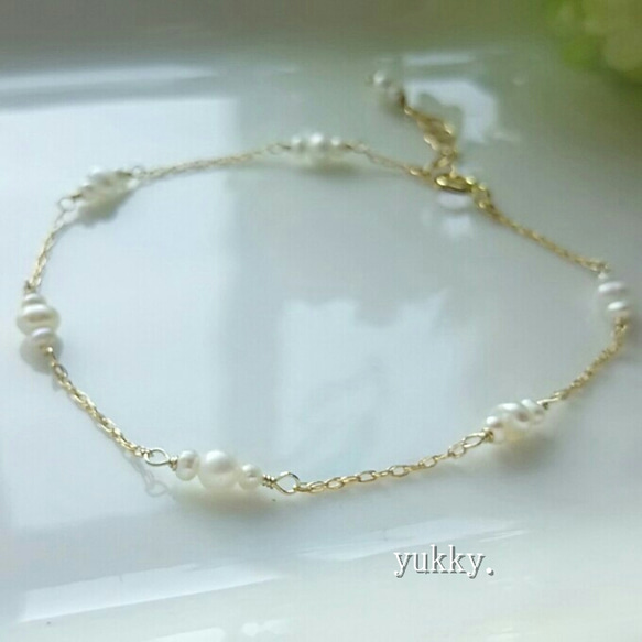 【再販】淡水真珠(ホワイト)＊Bracelet(14Kgf){yukky.} 2枚目の画像