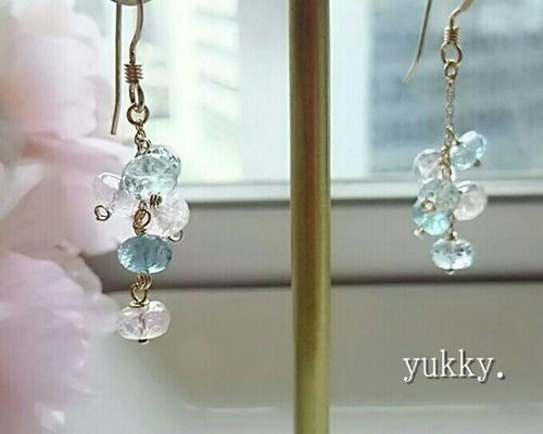 宝石質アクアマリンAAA＊モルガナイトAAAボタンカット＊ピアス14kgf