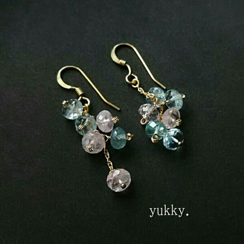 宝石質アクアマリンAAA＊モルガナイトAAAボタンカット＊ピアス14kgf