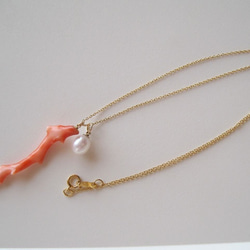 天然珊瑚＆淡水パールのネックレス/Japanese Coral＆Fresh water pearl  14kgf 4枚目の画像