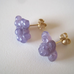 グレープアゲートピアス1組 K18 ピアス（スタッド・一粒） makekaz