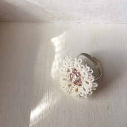 タティングレースの指輪(お花紫のビーズ)【送料無料】 3枚目の画像
