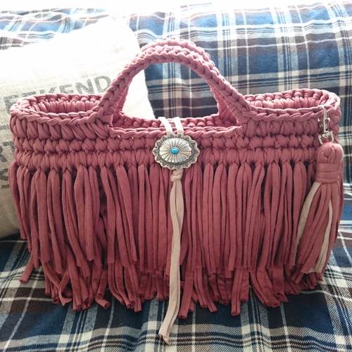 ズパゲッティ☆流行りのテラコッタ☆フリンジバッグ その他バッグ  