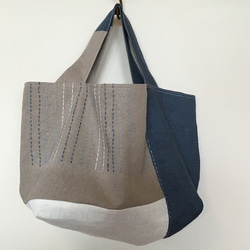 namai バック　ハンドメイド　刺子　刺繍 綿麻 刺し子かばん 青 【受注製作】 トートバッグ 9210 通販