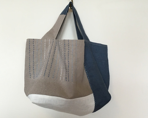 ハンドメイド　歌舞伎ねこ　刺し子のトートバッグ ハンドメイド 歌舞伎ねこ 刺し子のトートバッグ