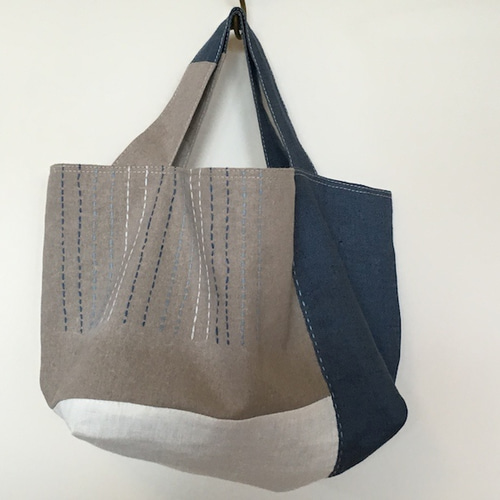 綿麻 刺し子かばん 青 【受注製作】 トートバッグ 9210 通販