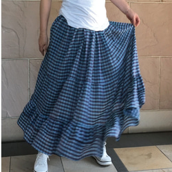 コットン　ギンガムチェックティアードスカート　受注製作 7枚目の画像