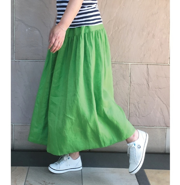リネン　ヨークスカート　アップルグリーン 1枚目の画像