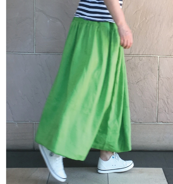 リネン　ヨークスカート　アップルグリーン 3枚目の画像