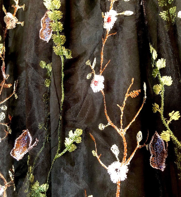 刺しゅうチュール　ギャザースカート　受注製作　黒 4枚目の画像
