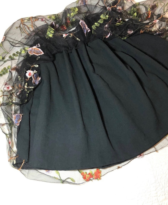 刺しゅうチュール　ギャザースカート　受注製作　黒 5枚目の画像