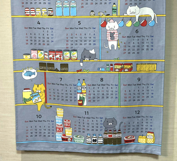 布製カレンダー☆2021年☆猫とキッチン/グレー☆コットン100％☆タペストリー 3枚目の画像