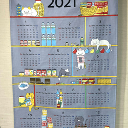 布製カレンダー☆2021年☆猫とキッチン/グレー☆コットン100％☆タペストリー 4枚目の画像