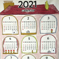 布製カレンダー☆2021年☆しろくまとペンギン/赤い屋根☆コットン100％☆タペストリー 2枚目の画像