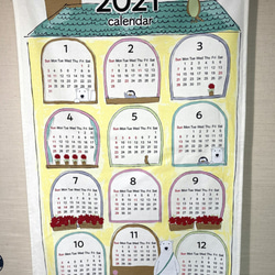 布製カレンダー☆2021年☆しろくまとペンギン/緑の屋根☆コットン100％☆タペストリー 4枚目の画像