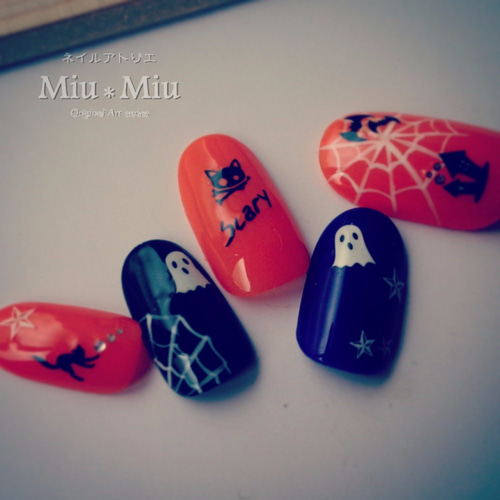 ネイルチップ つけ爪 ハロウィンネイル ポップなハロウィンネイル ネイルチップ（つけ爪） Miu＊ 通販