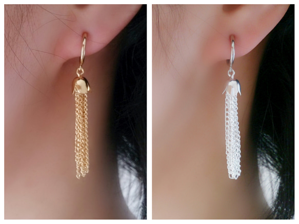 チェーンタッセルのフープイヤリング／ピアス イヤリング