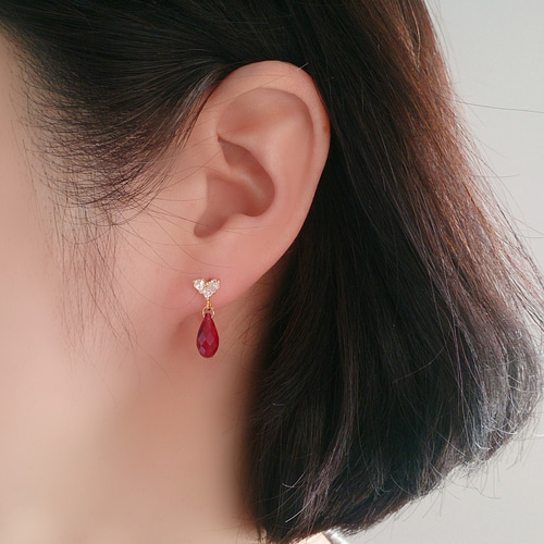 400点以上SOLD！ キュービックハートのドロップピアス(5色展開