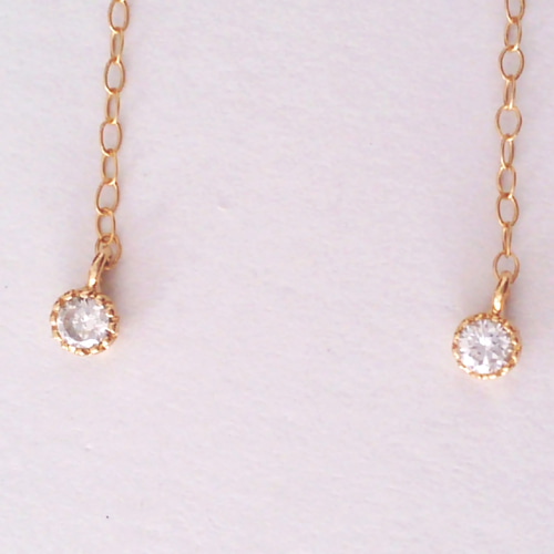 14kgf CZのシンプルピアス／イヤリング ピアス（フック・チェーン