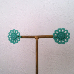 古董蕾絲狀耳環（無鎳）/耳環綠松石藍 第2張的照片