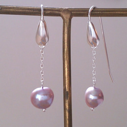銀925淡水珍珠擔子色插式耳環 第2張的照片