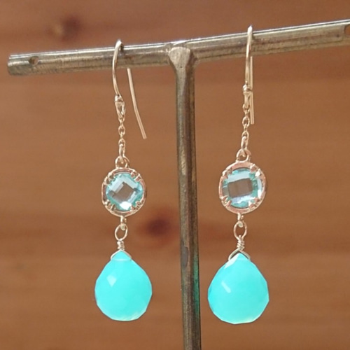 14kgfシルバーアクアマリンツイストピアス/イヤリング 14kgf* Raw