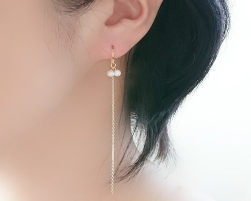 14kgf ふた粒パールのピアス／イヤリング ピアス（フック