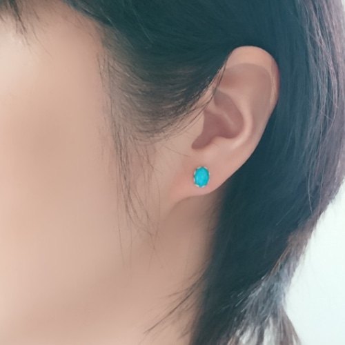 14kgf 宝石質スリーピングビューティーターコイズのレースピアス 