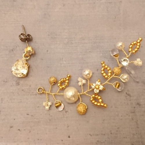 ☆受注制作☆ 1400点以上SOLD！ ボタニカルイヤーカフ(ゴールドカラー