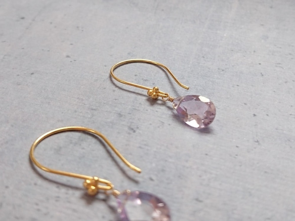 24K 純銀寶石品質粉紅色紫水晶耳環/耳環 第3張的照片
