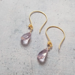 24K 純銀寶石品質粉紅色紫水晶耳環/耳環 第4張的照片