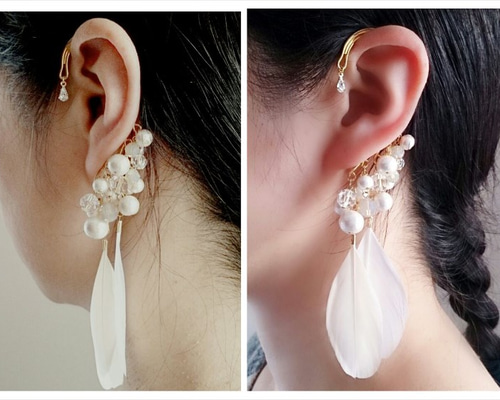 ホワイト フェザー フックイヤリング 1_c1d9426df411e81295fe3fe50068