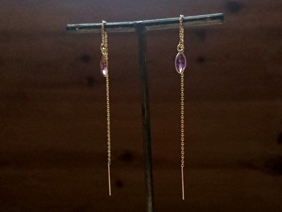 14kgf 粉色至紫色石榴石耳環，寶石級框架 第5張的照片