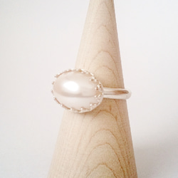 橢圓形珍珠皇冠戒指（古銀色版） 第2張的照片