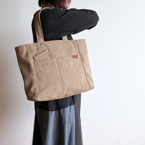 ベージュ　トートバック　43cm 極厚4号帆布 ハンドメイド トートバッグ ベージュ｜100年愛せる