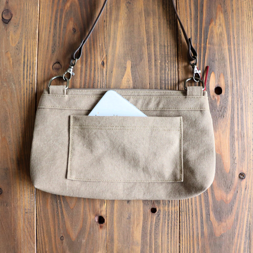 パッチワーク帆布のショルダーバッグ サコッシュ【ベージュ