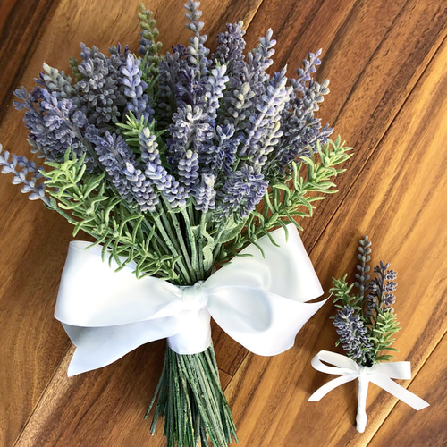 送料無料》ラベンダーブーケ(ブートニアset)☆ ブーケ フルールウ