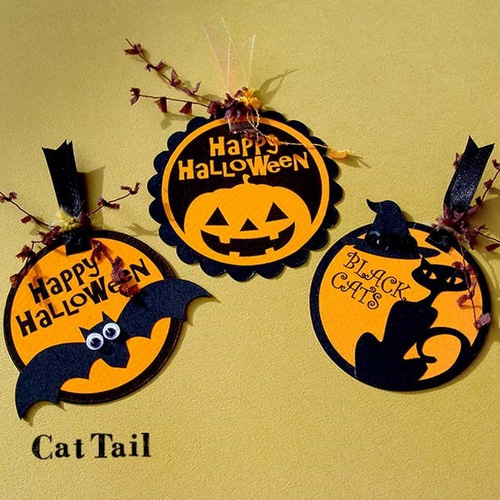ハッピーハロウィンのタグ3点セット（パンプキン＆コウモリ&黒猫）再販